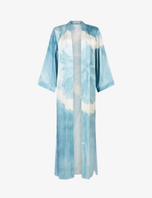 Allsaints Womens Blue Tiedye Carine Mariana Tie-dye Print Woven Kimono