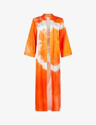 Allsaints Carine Mariana Duster In Orange Tiedye