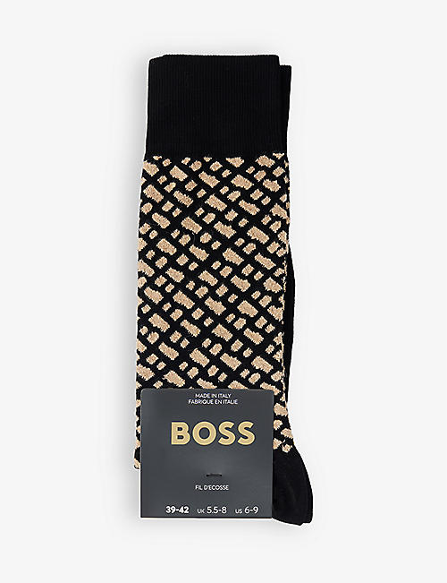 BOSS: Metallic geometric stretch cotton-blend socks