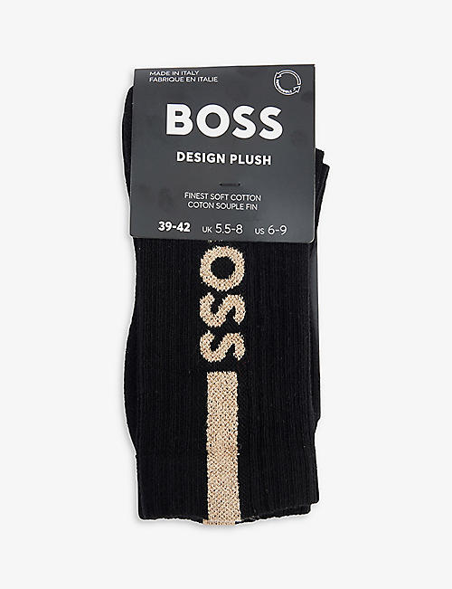 HUGO BOSS: Metallic branded stretch cotton-blend socks