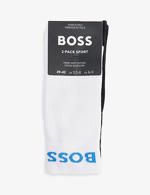 HUGO BOSS: Pack of two branded stretch cotton-blend socks