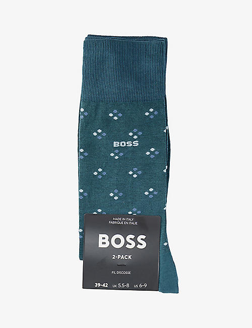 HUGO BOSS: Pack of two branded stretch cotton-blend socks
