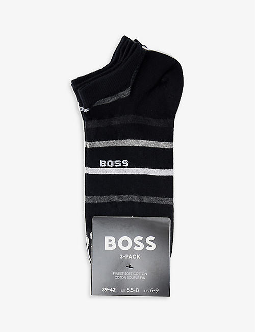 HUGO BOSS: Pack of three branded stretch cotton-blend socks