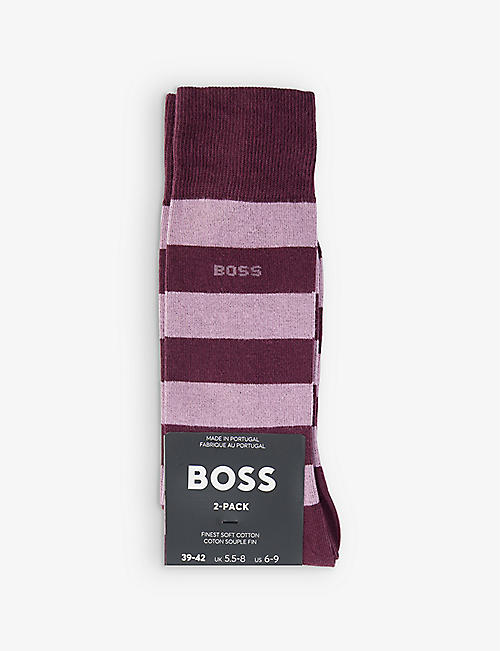 HUGO BOSS: Pack of two stripe stretch cotton-blend socks