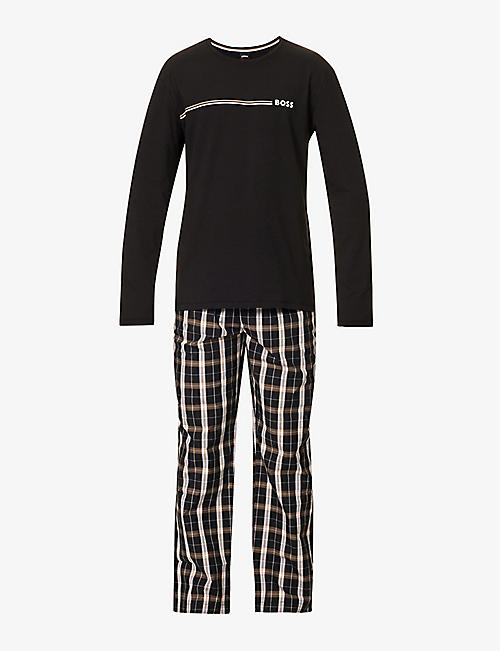 HUGO BOSS: Easy brand-print stretch-cotton pyjama set