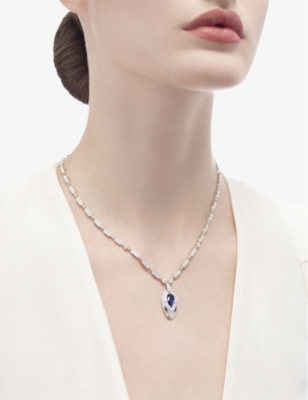 BVLGARI Serpenti 18ct white-gold, 4.59ct diamond, 1.48ct sapphire and 0.17ct emerald necklace