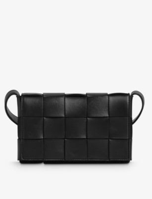 Bottega Veneta Cassette Small Intrecciato Leather Cross-body Bag In Black