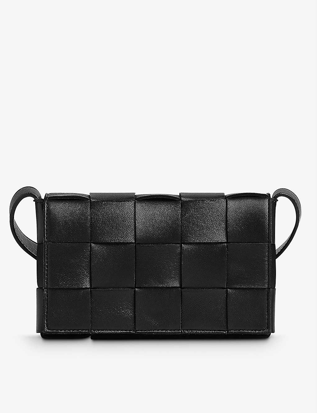 Bottega Veneta Cassette Small Intrecciato Leather Cross-body Bag In Black