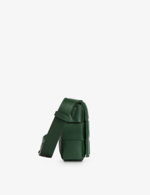 Shop Bottega Veneta Womens Raintree Cassette Intrecciato Small Leather Cross-body Bag In Dark Green