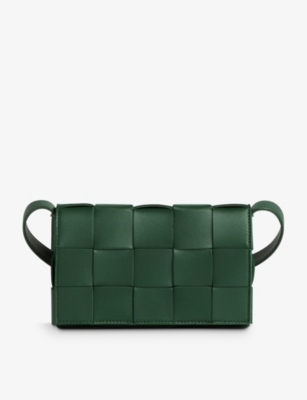 Bottega Veneta Womens Raintree Cassette Intrecciato Small Leather Cross-body Bag In Dark Green