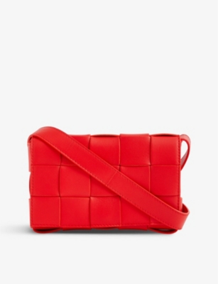 Bottega Veneta Small Cassette Intrecciato Leather Shoulder Bag In Red Stone