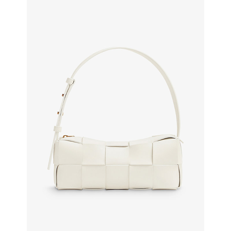Bottega Veneta Womens White Cassette Intrecciato Leather Shoulder Bag