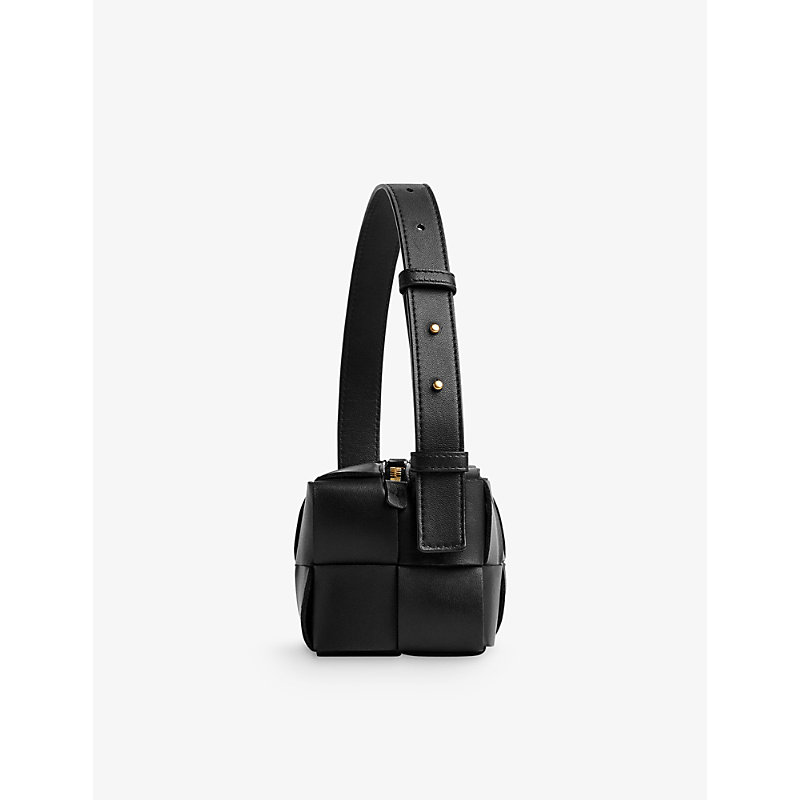 Shop Bottega Veneta Womens Black Cassette Intrecciato Leather Shoulder Bag
