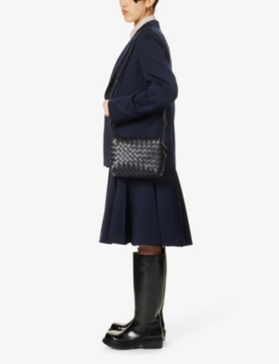 Shop Bottega Veneta Women's Black Loop Intrecciato Leather Cross-body Bag