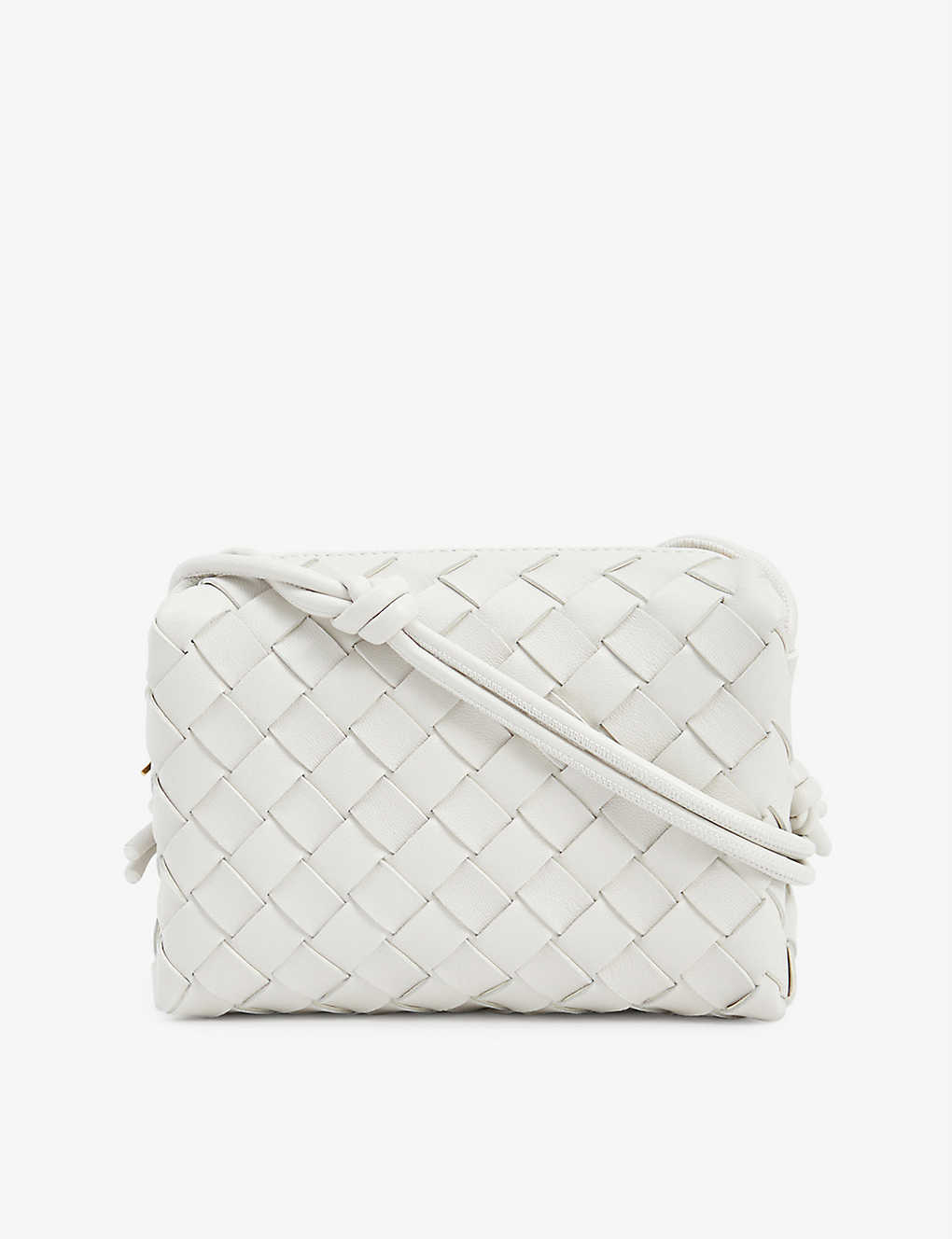 Bottega Veneta Womens White Loop Mini Intrecciato Leather Cross-body Bag