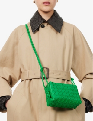 Shop Bottega Veneta Womens Parakeet-gold Loop Mini Intrecciato Leather Cross-body Bag In Green