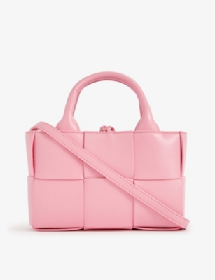 BOTTEGA VENETA BOTTEGA VENETA WOMENS RIBBON PINK ARCO INTRECCIATO-WEAVE LEATHER TOTE BAG,63260213