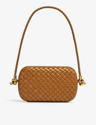 Knot Intreccio Leather Clutch in Brown - Bottega Veneta