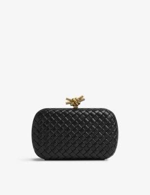 BOTTEGA VENETA: Knot intrecciato-woven leather clutch bag