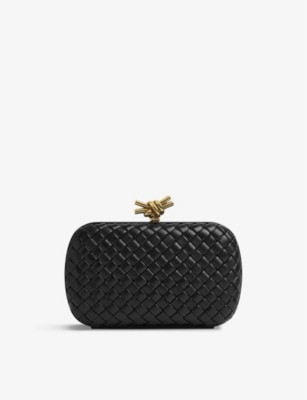 Shop Bottega Veneta Women's Black Knot Intrecciato-woven Leather Clutch Bag