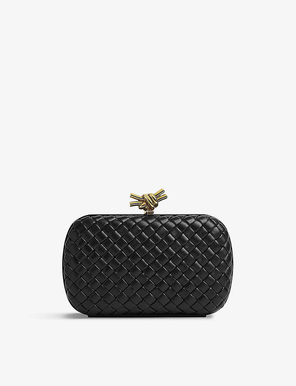 Bottega Veneta Womens Black Knot Intrecciato-woven Leather Clutch Bag