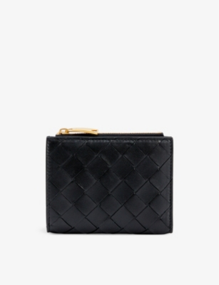 Bottega Veneta Womens Black-gold Intrecciato Leather Card Holder