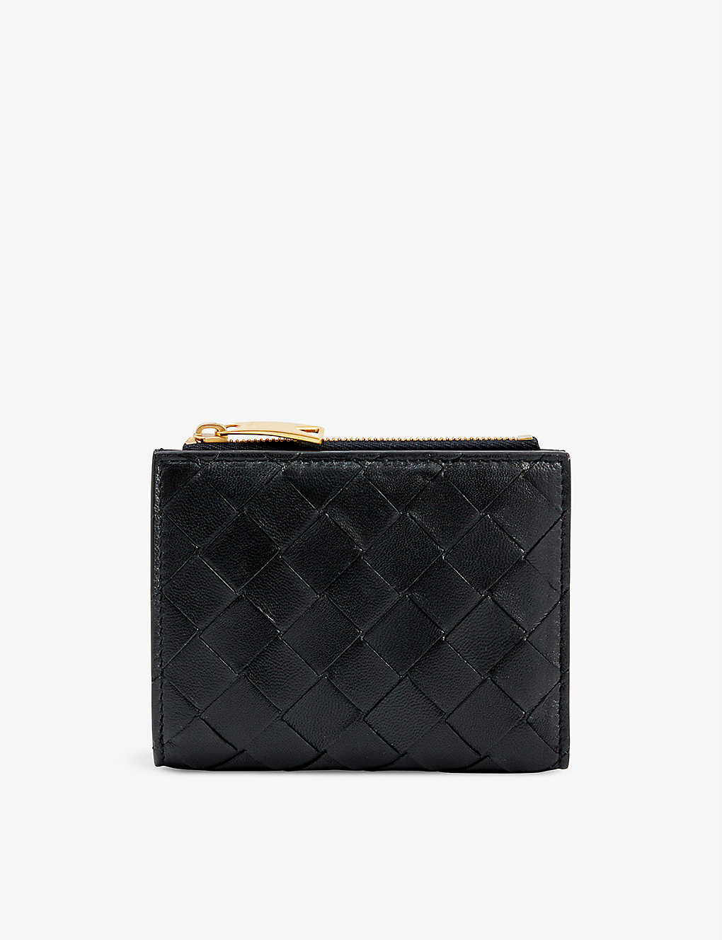 Bottega Veneta Womens Black-gold Intrecciato Leather Card Holder
