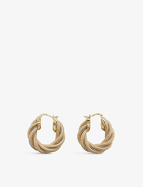 BOTTEGA VENETA: Twist 18ct yellow gold-plated, sterling-silver and leather hoop earrings