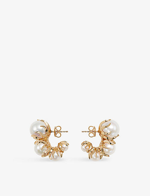 BOTTEGA VENETA: Sphere 18ct gold-plated, sterling-silver and pearl hoop earrings