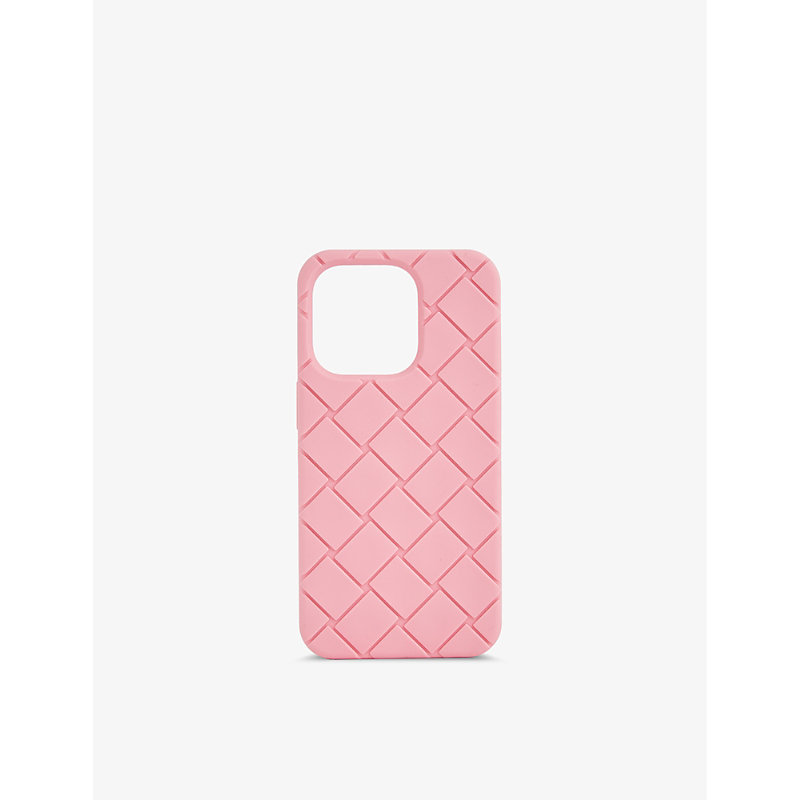 Bottega Veneta Womens Ribbon Pink Intrecciato Iphone 14 Pro Rubber Phone Case