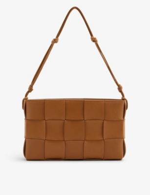 Camel Brick Cassette Intrecciato-leather shoulder bag