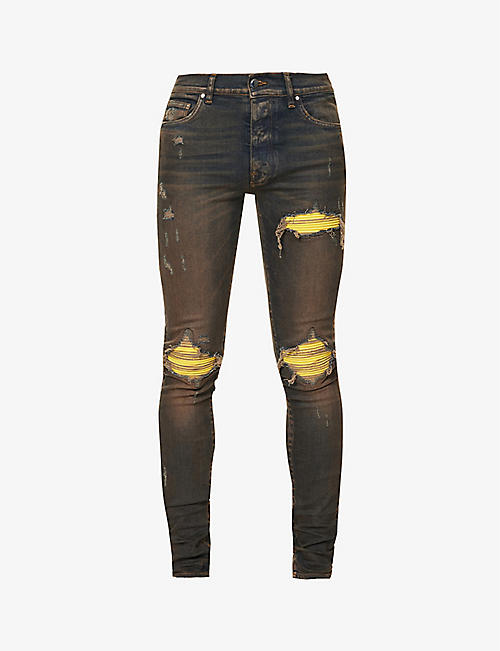 AMIRI: MX1 Ultra Suede tapered-leg mid-rise stretch-denim skinny jeans