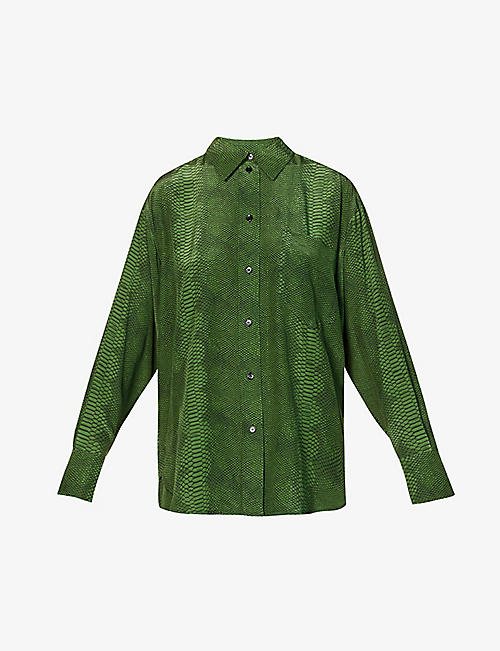 VICTORIA BECKHAM: Snake-print relaxed-fit silk shirt