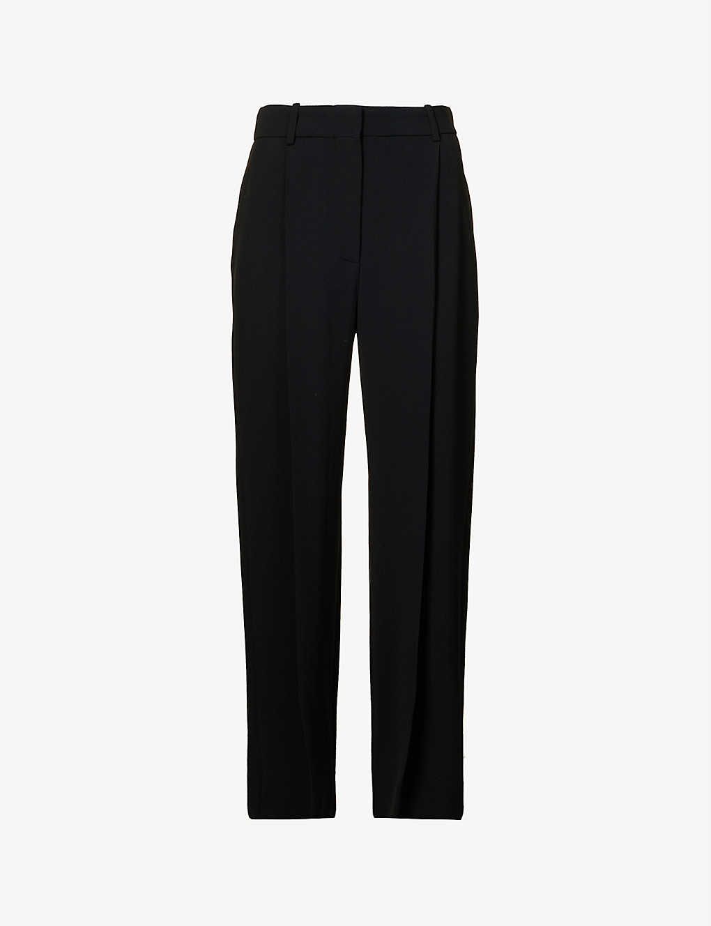 Victoria Beckham Womens Black Pleated Mid-rise Straight-leg Stretch-woven Trousers