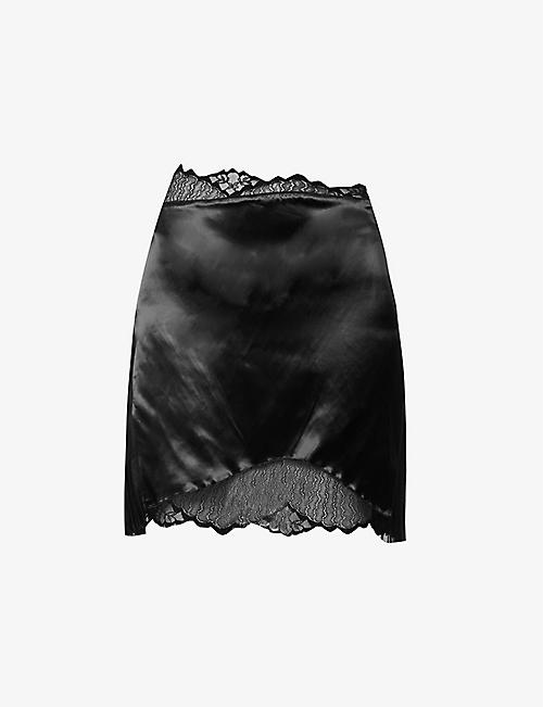 VICTORIA BECKHAM: Lace-trimmed satin mini skirt