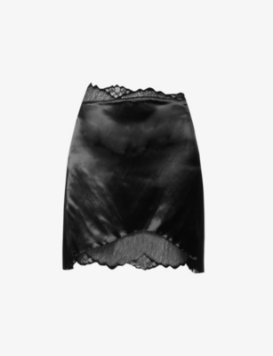 VICTORIA BECKHAM VICTORIA BECKHAM WOMEN'S BLACK LACE-TRIMMED SATIN MINI SKIRT,63269247