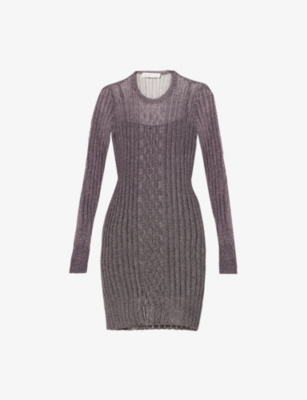 Victoria Beckham Metallic Body-con Rib Mini Dress In Gunmetal