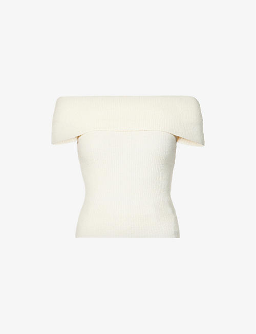 PIXIE MARKET: Popcorn off-shoulder stretch-knit top