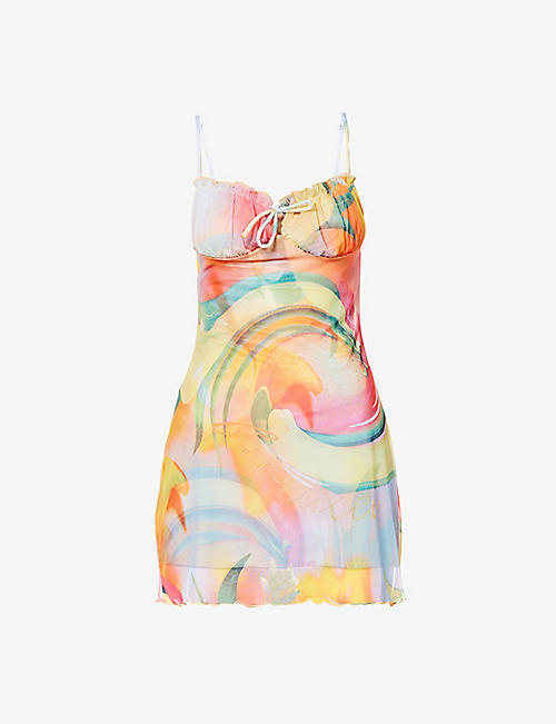 FIORUCCI: Fruity balconette recycled-polyester-blend mini dress