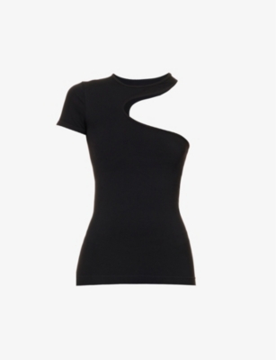 HELMUT LANG HELMUT LANG WOMEN'S BLACK CUT-OUT SLIM-FIT STRETCH-WOVEN TOP,63276610