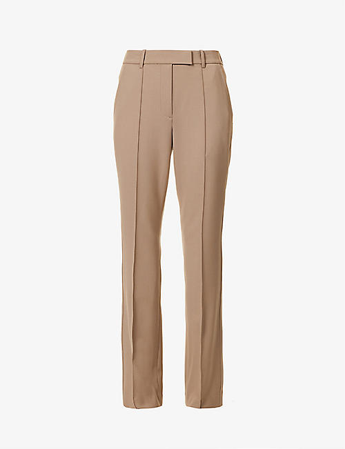 HELMUT LANG: Exposed-seam structured-waist straight mid-rise wool-blend trousers