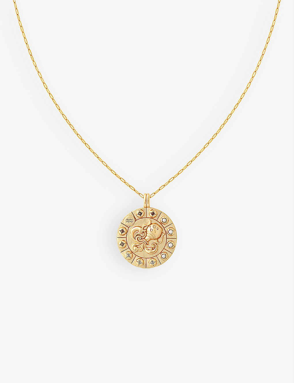 Astrid & Miyu Aquarius Bold Zodiac Plated Recycled 925 Sterling-silver Necklace In Gold