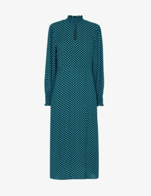 Whistles Womens Multi-coloured Star Check-print Viscose Midi Dress