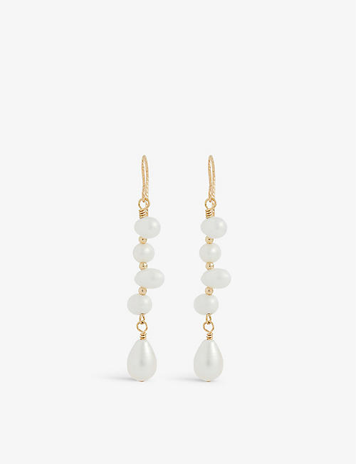 A SOUTH LONDON MAKERS MARKET: Ray Makes Things 14ct gold-filled and freshwater pearl drop earrings