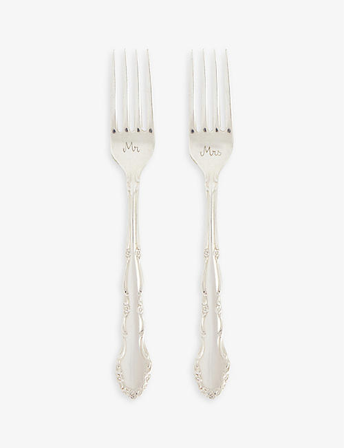 A SOUTH LONDON MAKERS MARKET: Maison Spoon Mr and Mrs silver-plated forks set of two 19cm