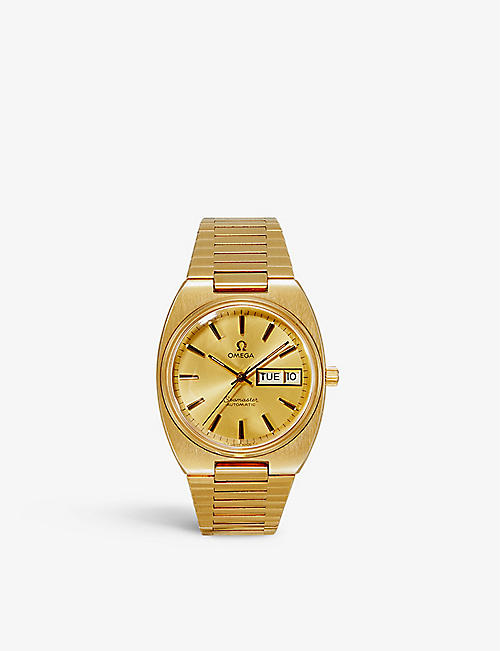 RESELFRIDGES WATCHES: Pre-loved SN153 Omega Seamaster Day-Date gold-plated automatic watch