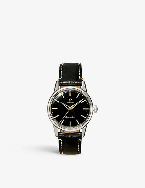 RESELFRIDGES WATCHES: Pre-loved SN152 Omega Seamaster stainless-steel and leather manual watch