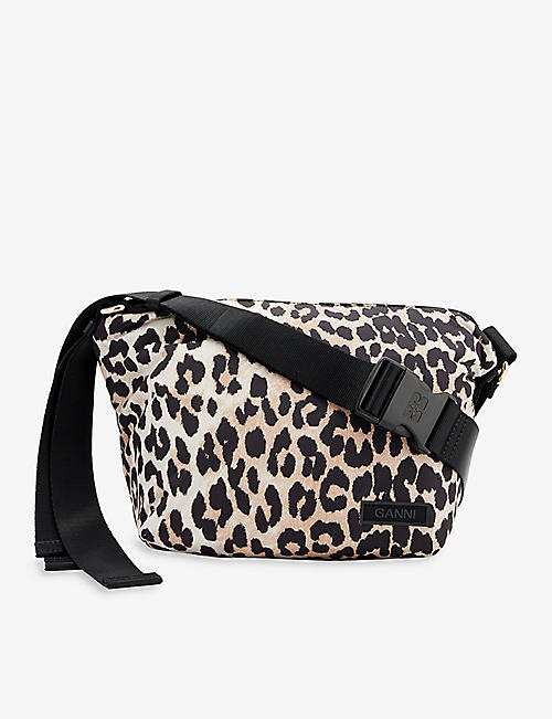 GANNI: Leopard-print recycled-polyester cross-body bag