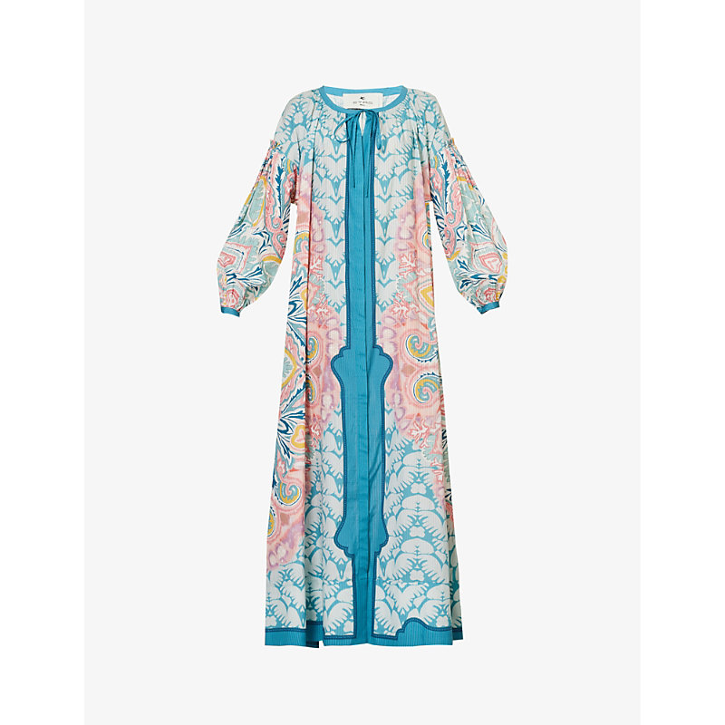 Etro Womens Azzurro Abito Abstract-print Cotton And Silk Maxi Dress