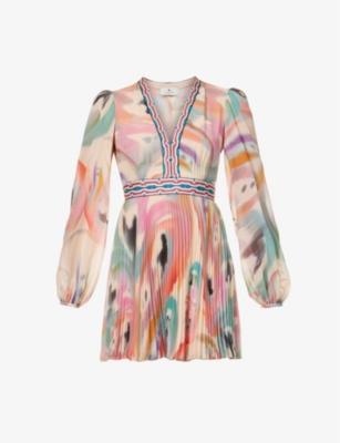 ETRO: Abstract-print pleated woven mini dress